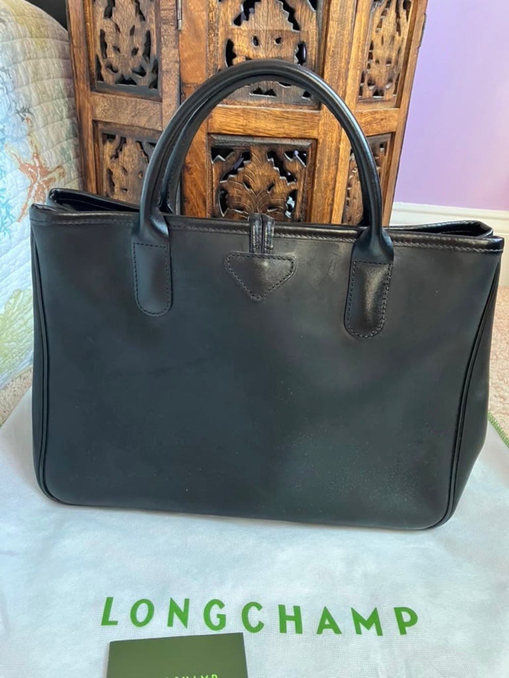 Longchamp Roseau Black Leather Tote Briefcase with Silver Accent - Picture 8 of 15